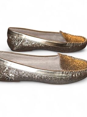 Jack Rogers Millie Gold Glitter Slip On Sherpa Lined Loafers Size 7